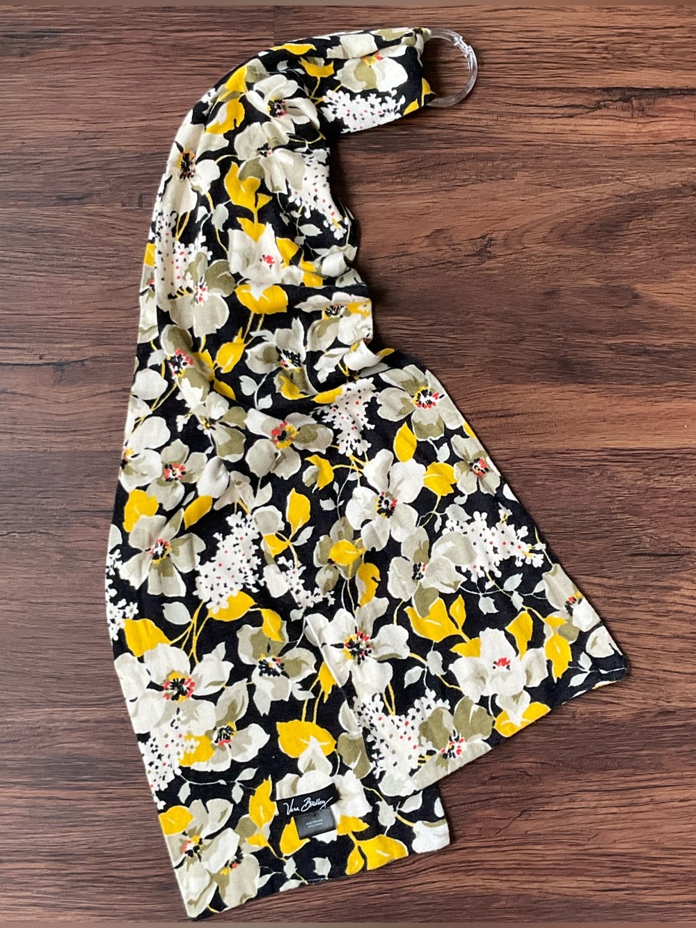 Vera Bradley Scarf Black White Yellow Red Gray Dogwood Cotton Blend Retired